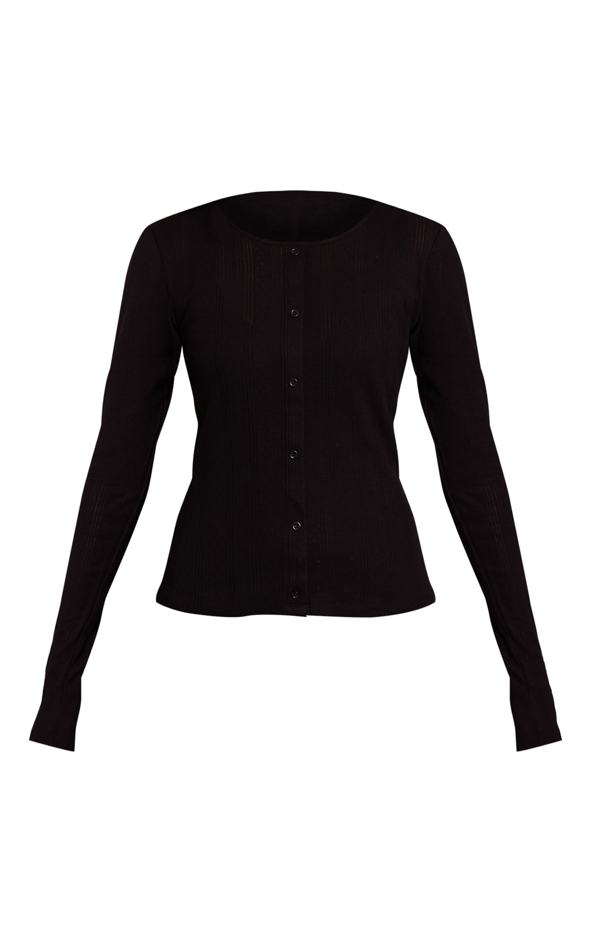 Top en maille pointelle noire à manches longues et boutons image 5