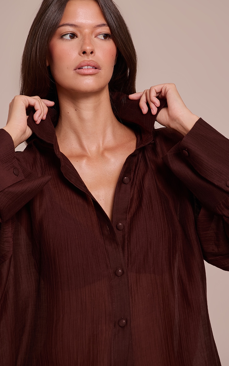  Chocolate Textured Oversized Deep Cuff Shirt image 4
