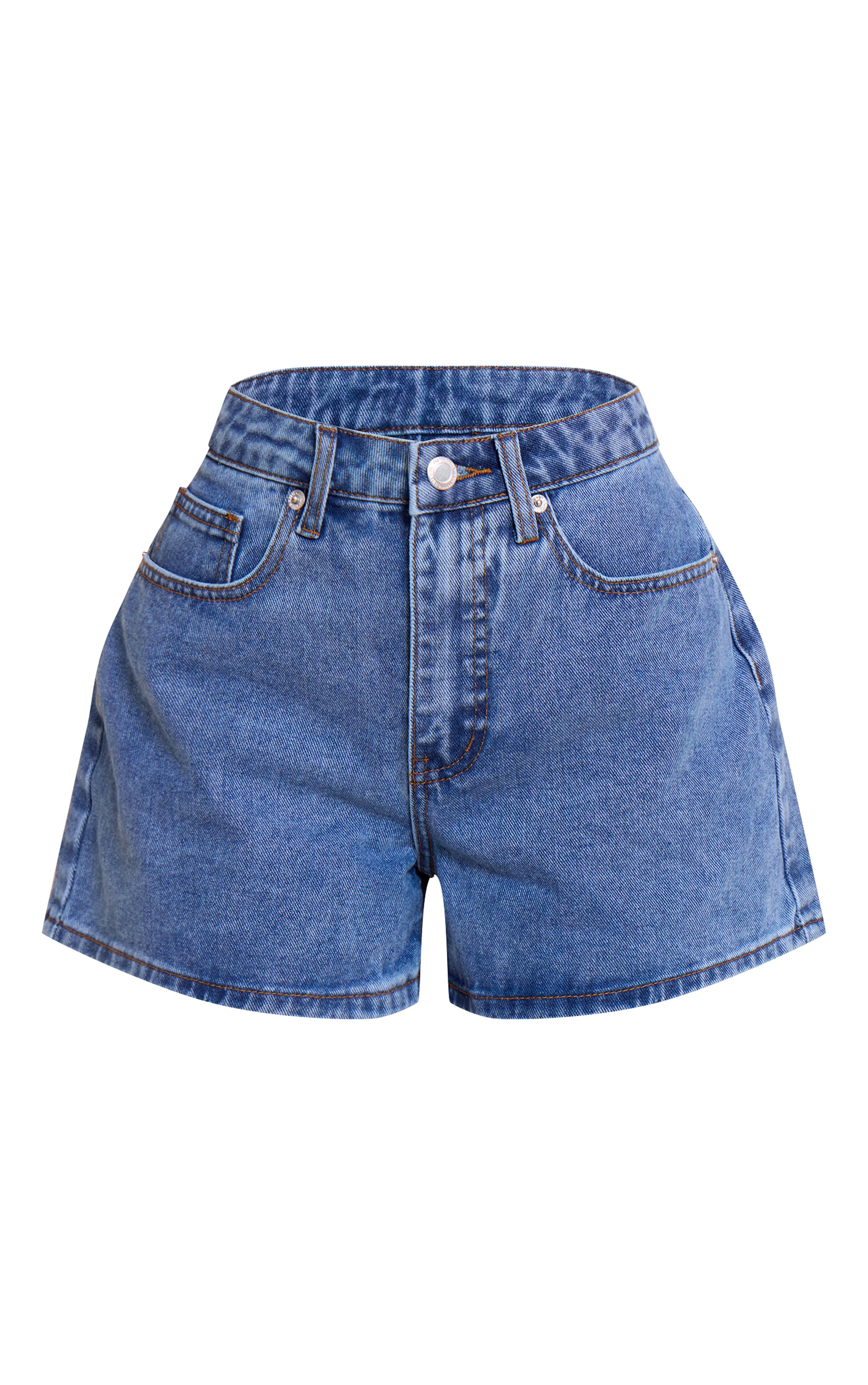 Petite Mid Blue Wash High Waisted Mom Shorts image 6