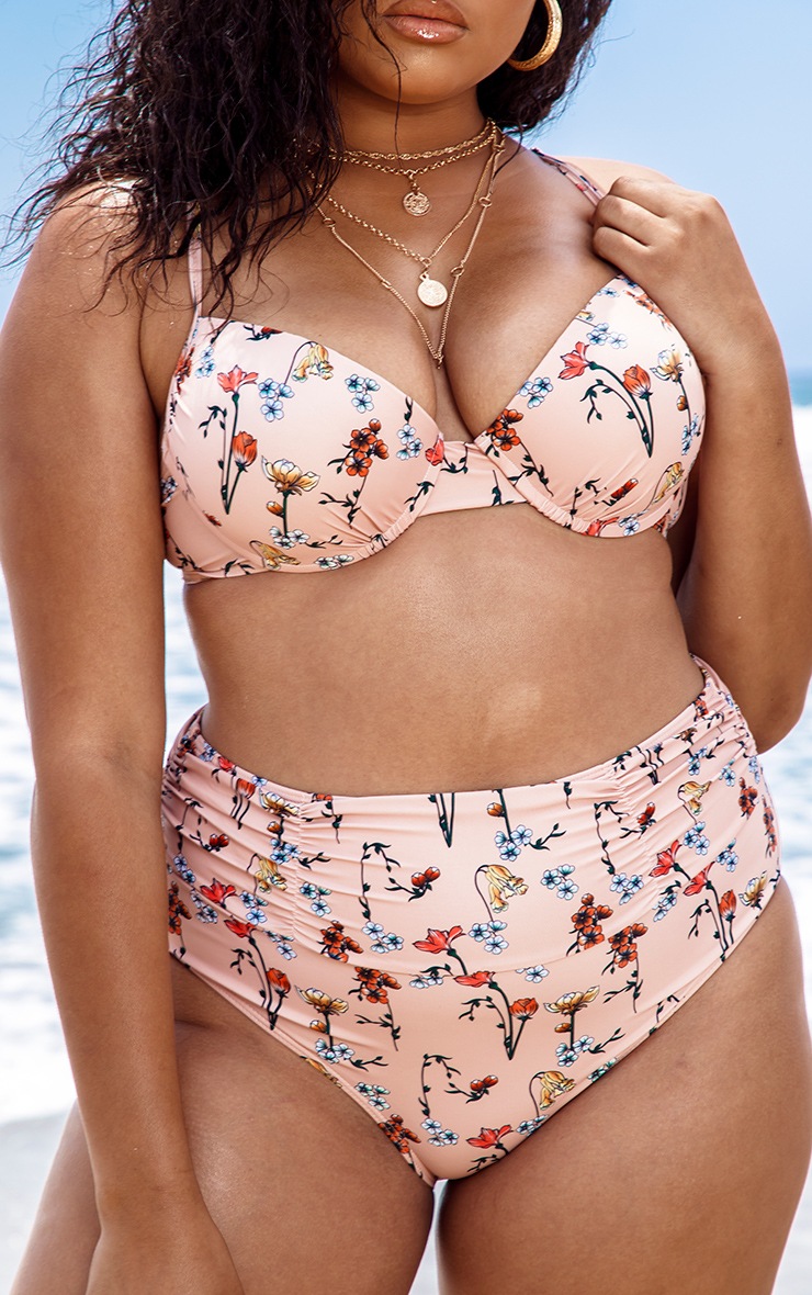 Plus Peach Garden Ruched Bikini Bottom