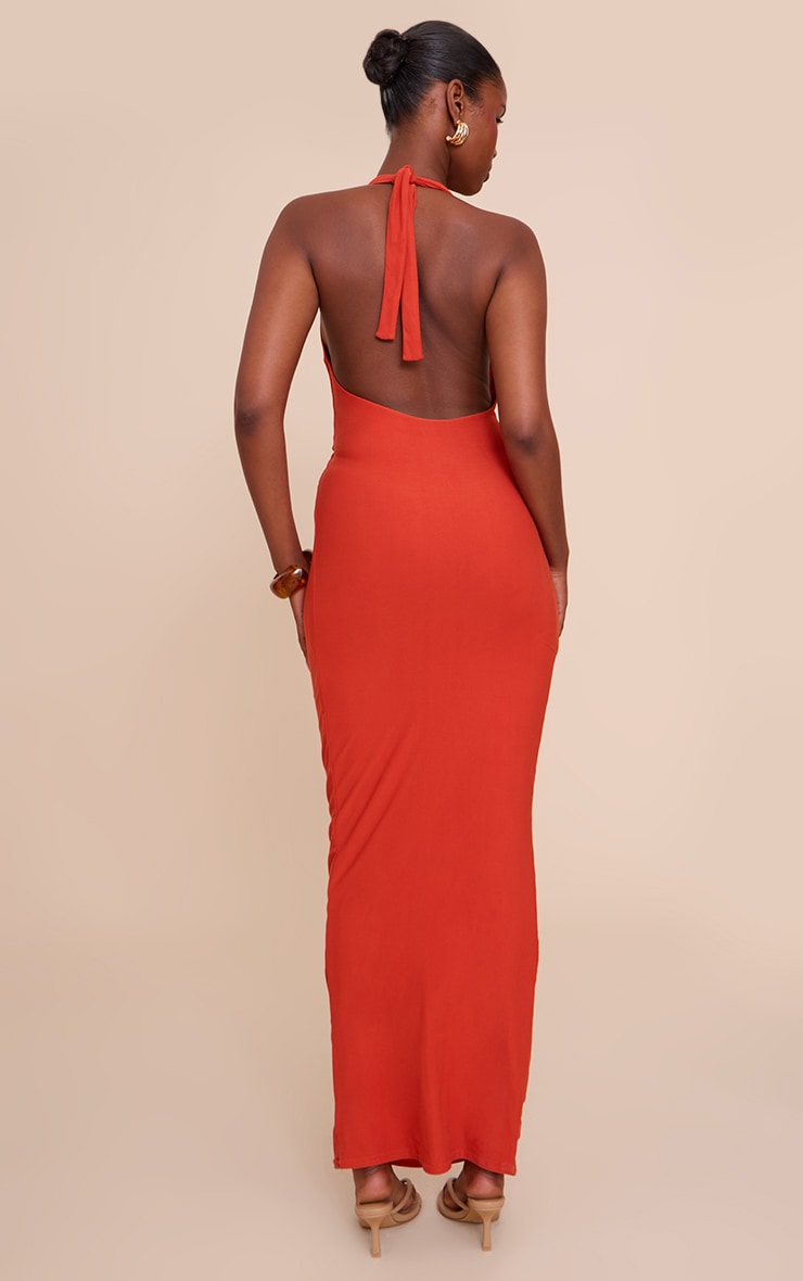 Rust Double Layer Soft Touch Trim Detail Maxi Dress image 2