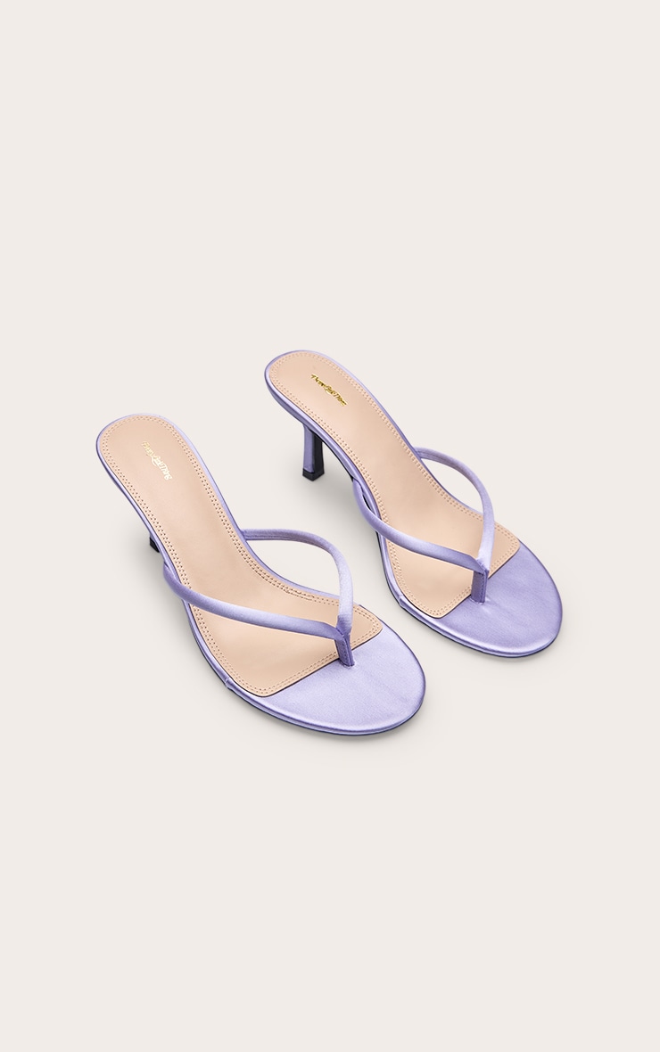 Lilac Satin Toe Thong Heeled Mules image 3