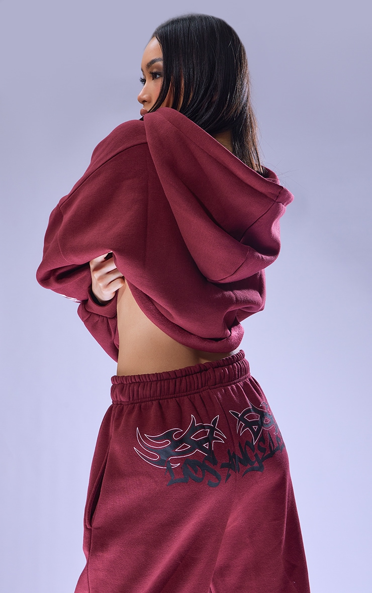Cherry Red Graphic Oversized Los Angeles Cropped Zip Hoodie image 2