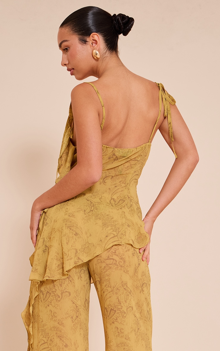 Chartreuse Abstract Print Chiffon Frill Cami Top image 2