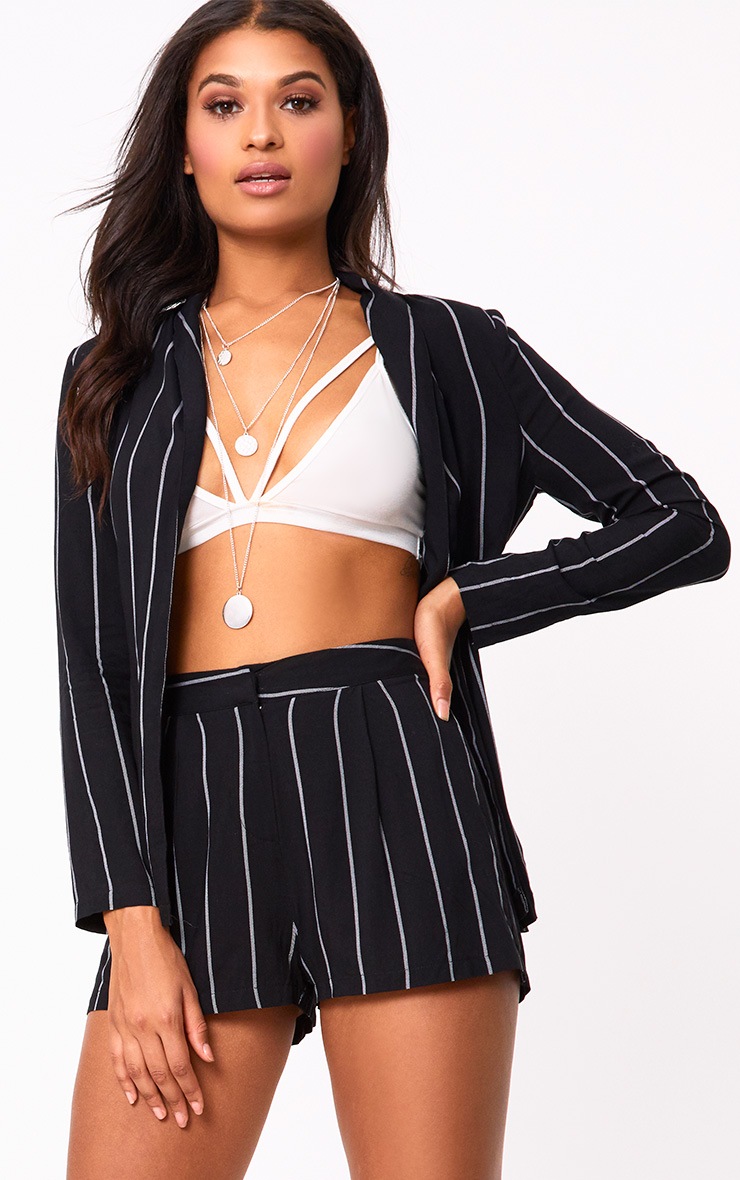 Black Pinstripe Suit Shorts Shorts PrettyLittleThing