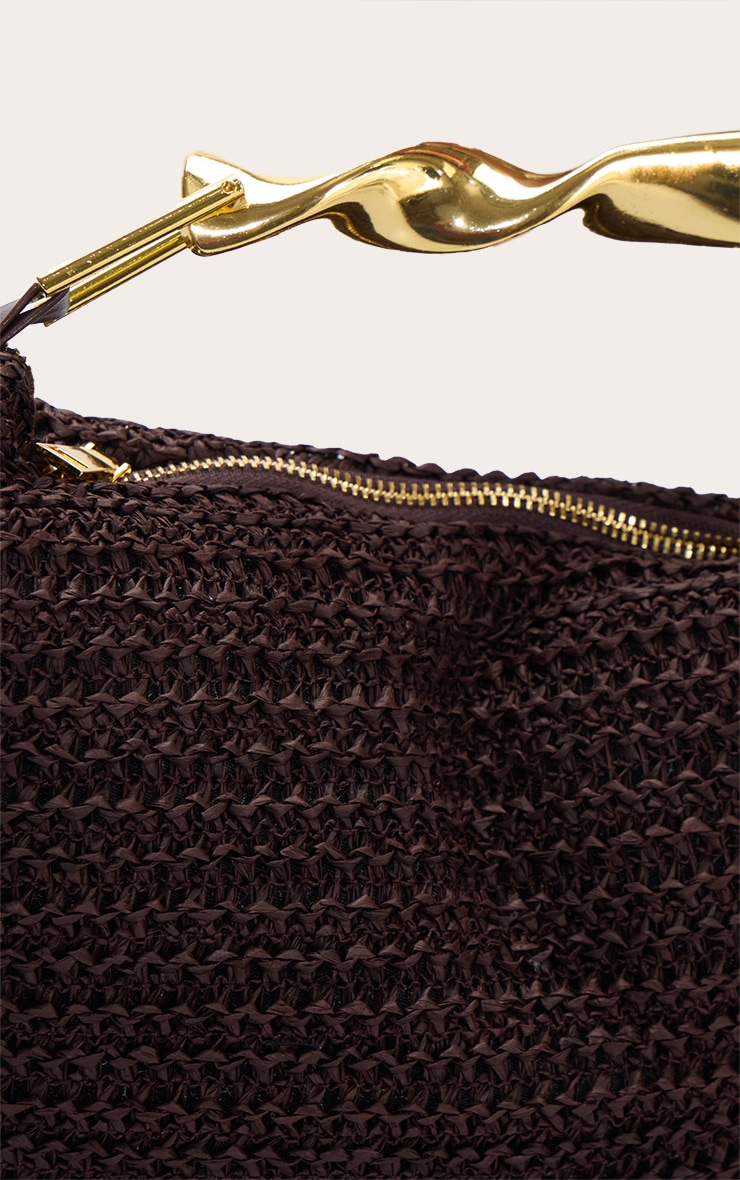 Chocolate Raffia Weave Abstract Handle Handbag image 5