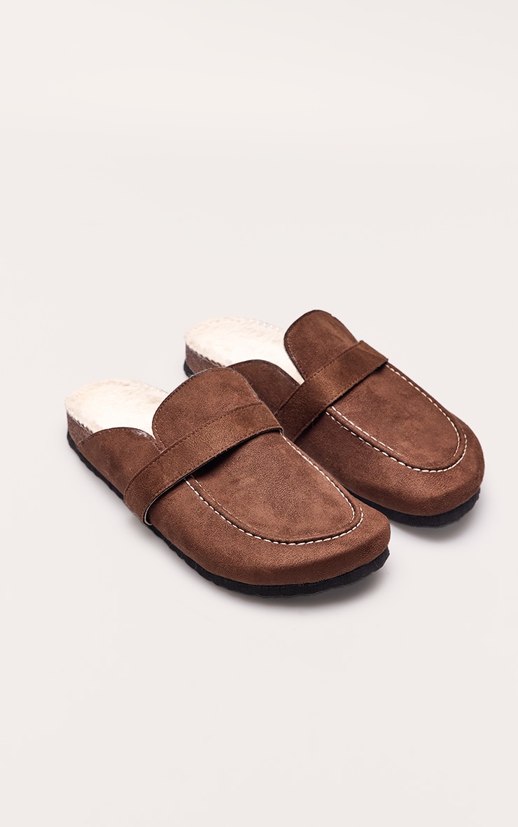 Chocolate Faux Suede Faux Fur Lined Mule image 3