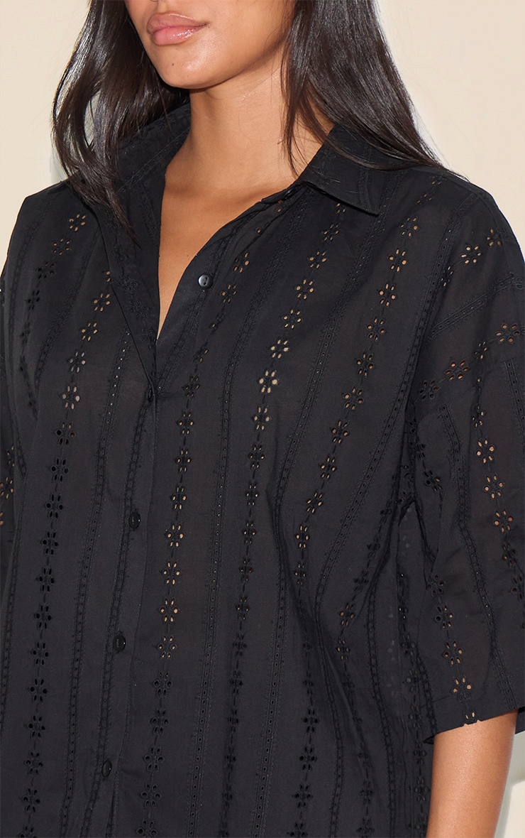 Black Broderie Boxy Shirt image 4