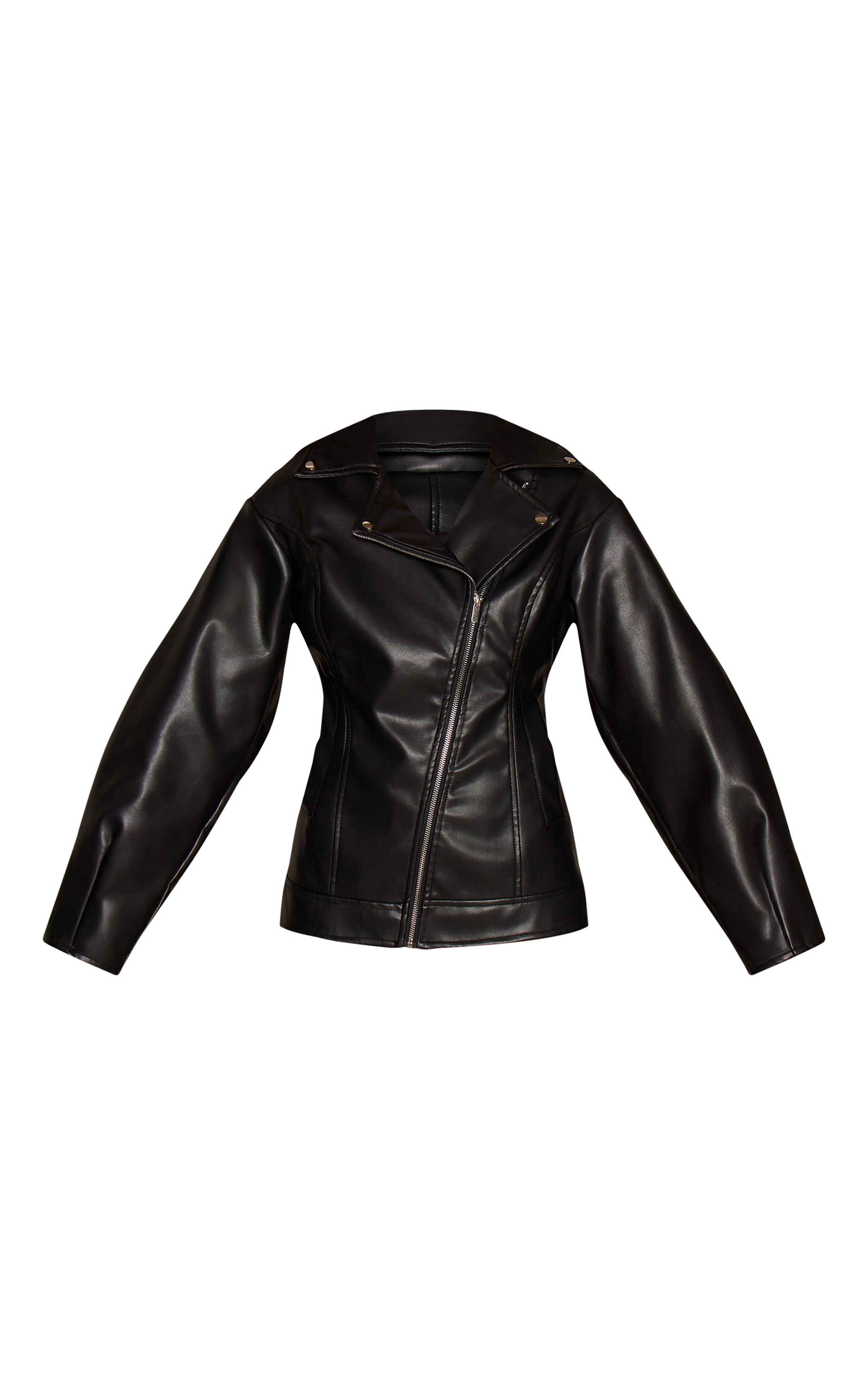 Black Cinched Waist Faux Leather Biker Jacket  image 5