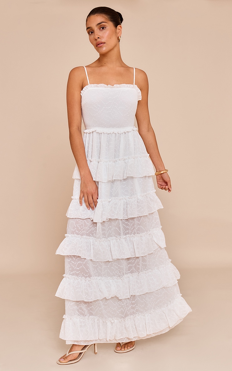 Petite White Frill Textured Tiered Maxi Dress image 3
