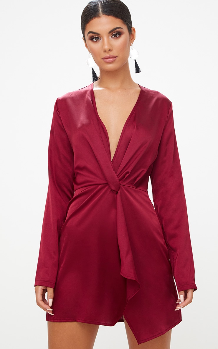 Long Sleeve Red Wrap Dress