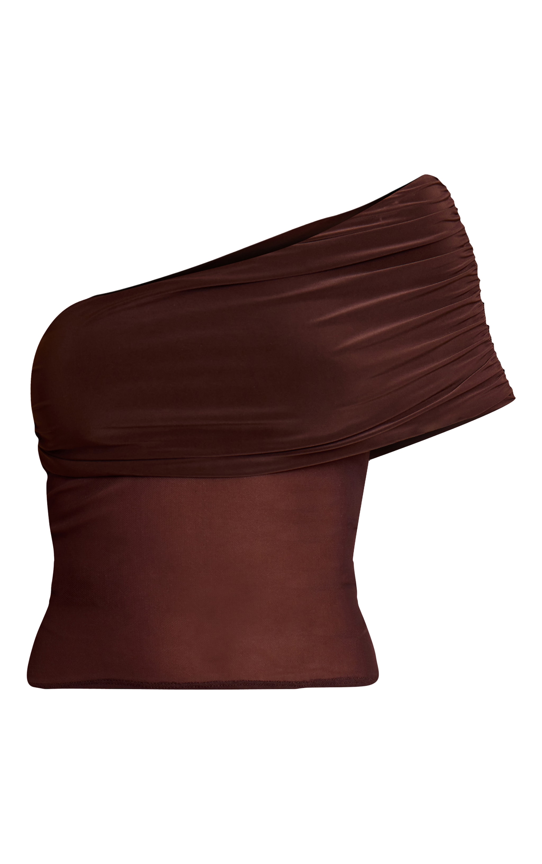 Chocolate Mesh Panel Detail Asymmetric Long Top image 5