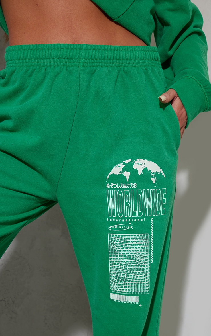 Recycled Bright Green Worldwide Cuffed Joggers PrettyLittleThing