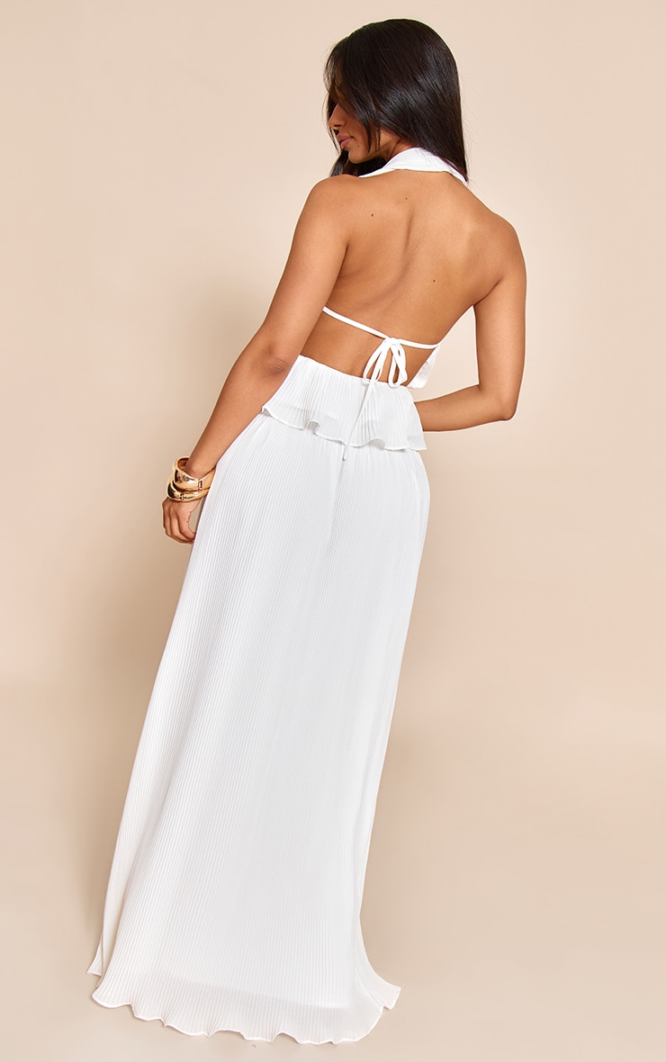 Petite White Plisse Fitted Waist Maxi Skirt image 2