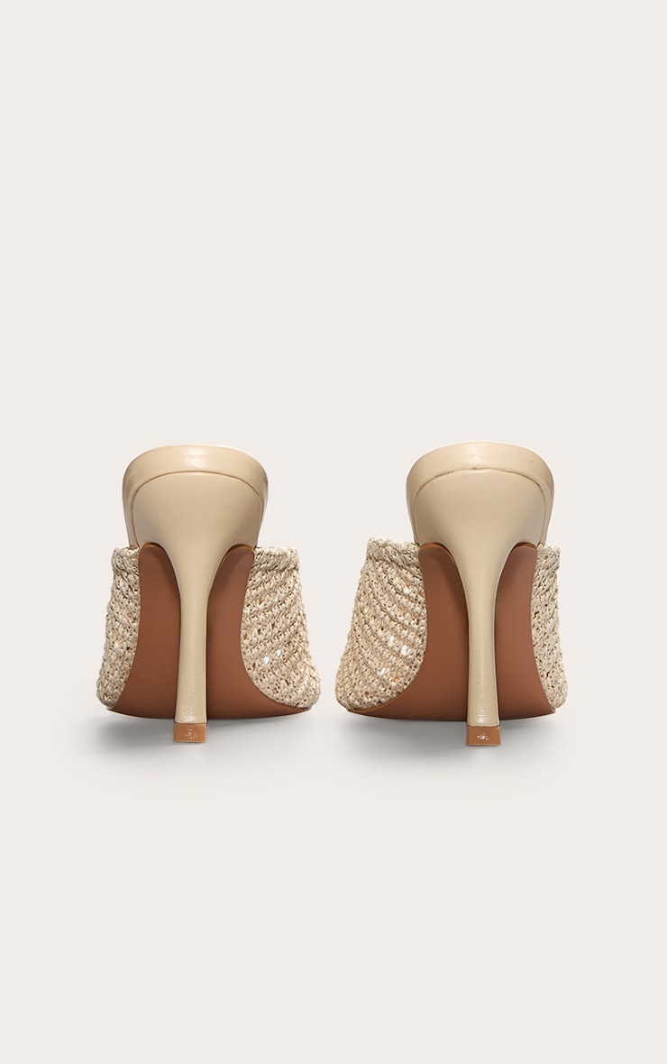 Mules rondes en PU crème à talon moyen et bride en maille style crochet image 3