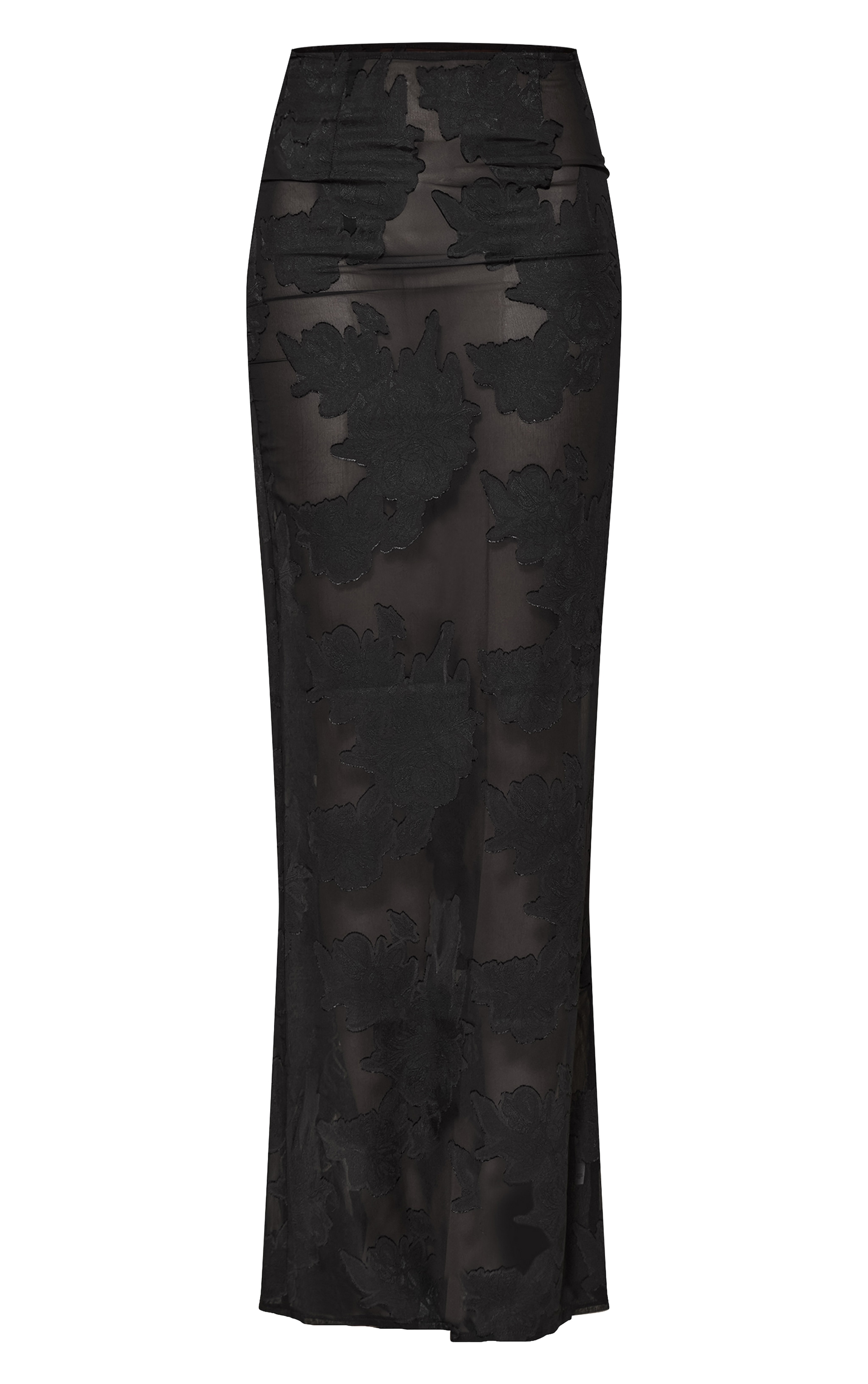 Tall Black Sheer Floral Mesh Maxi Skirt image 5