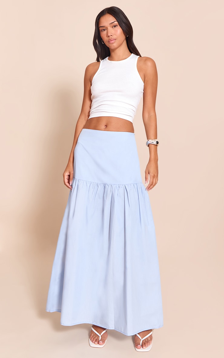 Blue Cotton Poplin Drop Waist Maxi Skirt image 1