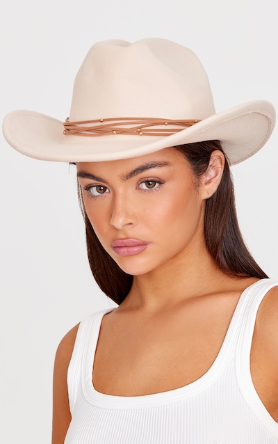 Cream Beaded Trim Cowboy Hat
