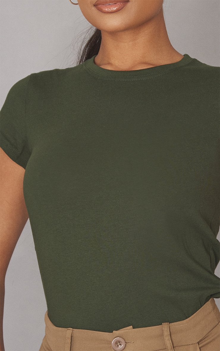 Cotton Dark Green Basic Slim Fit T-Shirt image 4