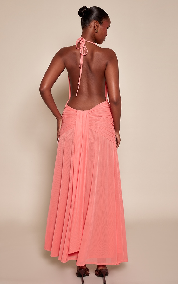 Apricot Mesh Cowl Neck Ruched Front Maxi Dress image 2