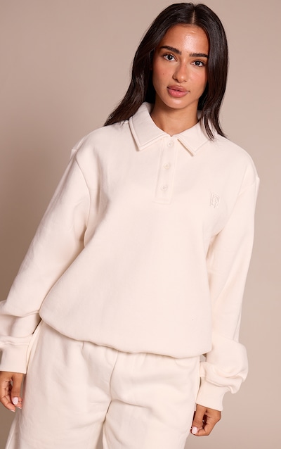 Petite Cream Prettylittlething Polo Sweatshirt