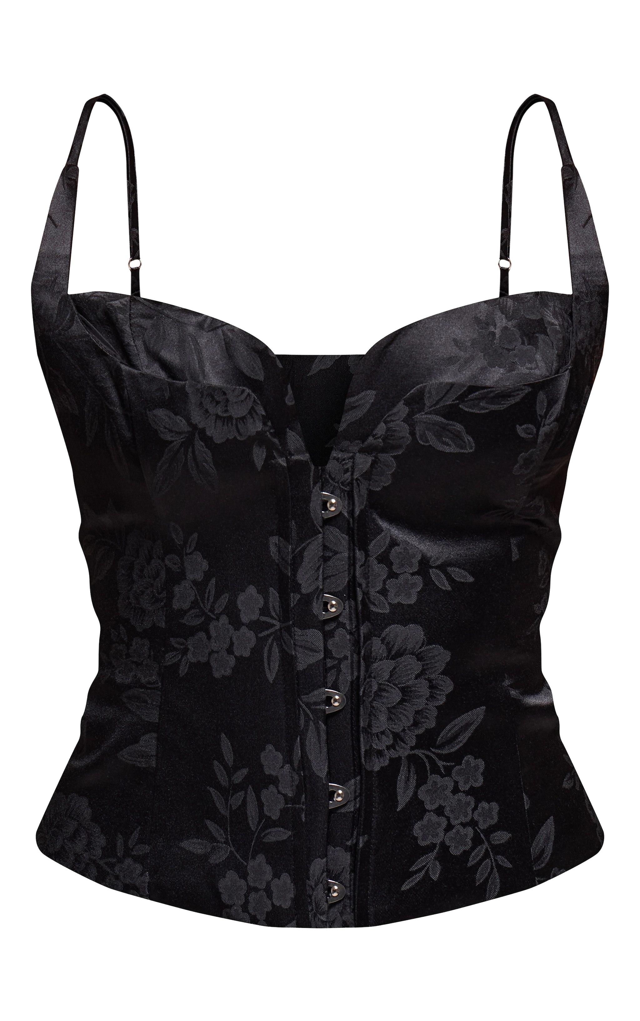 Black Floral Embossed Hook and Eye Corset image 5