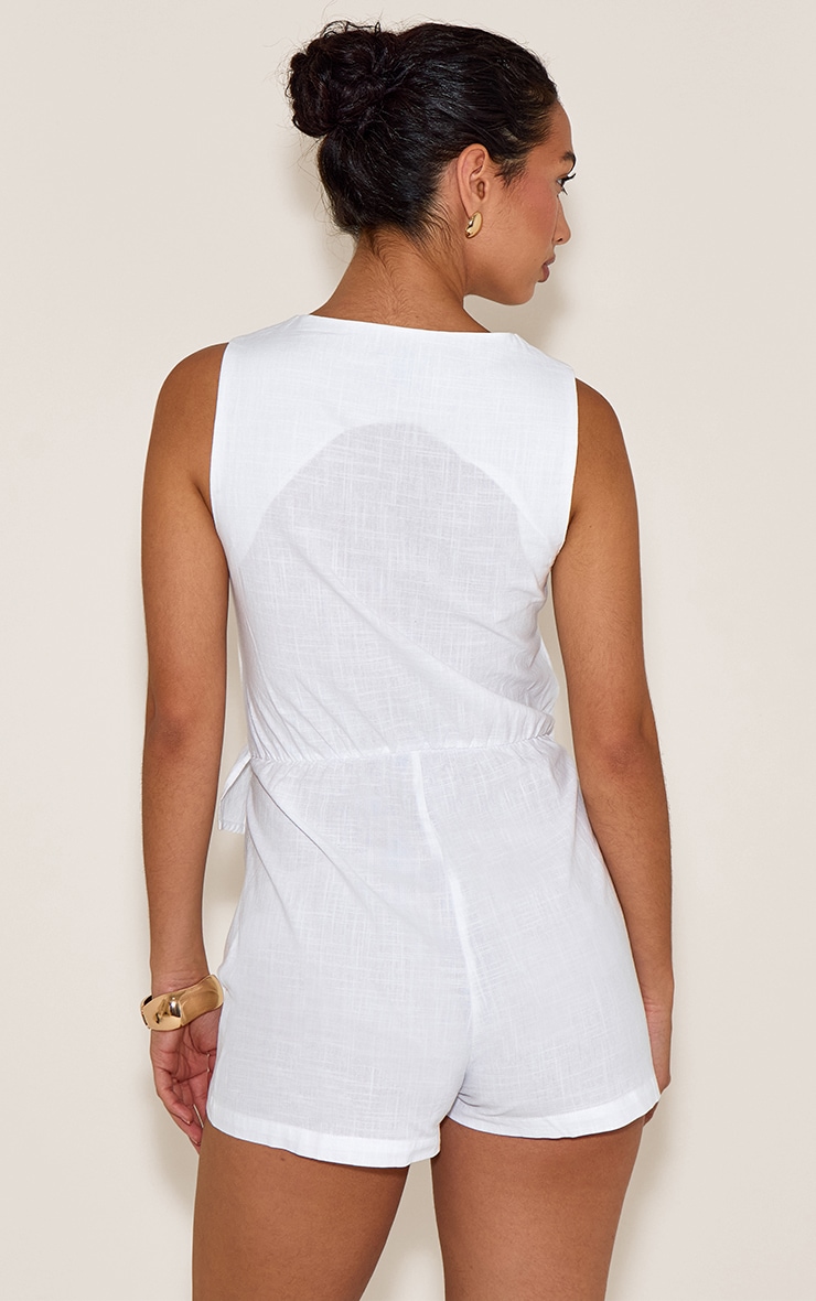 Cream Linen Look Tailored Asymmetric Vest Romper image 2