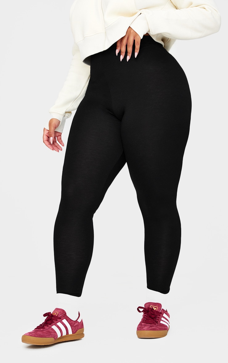 Basic Plus Black High Waisted Jersey Leggings image 2