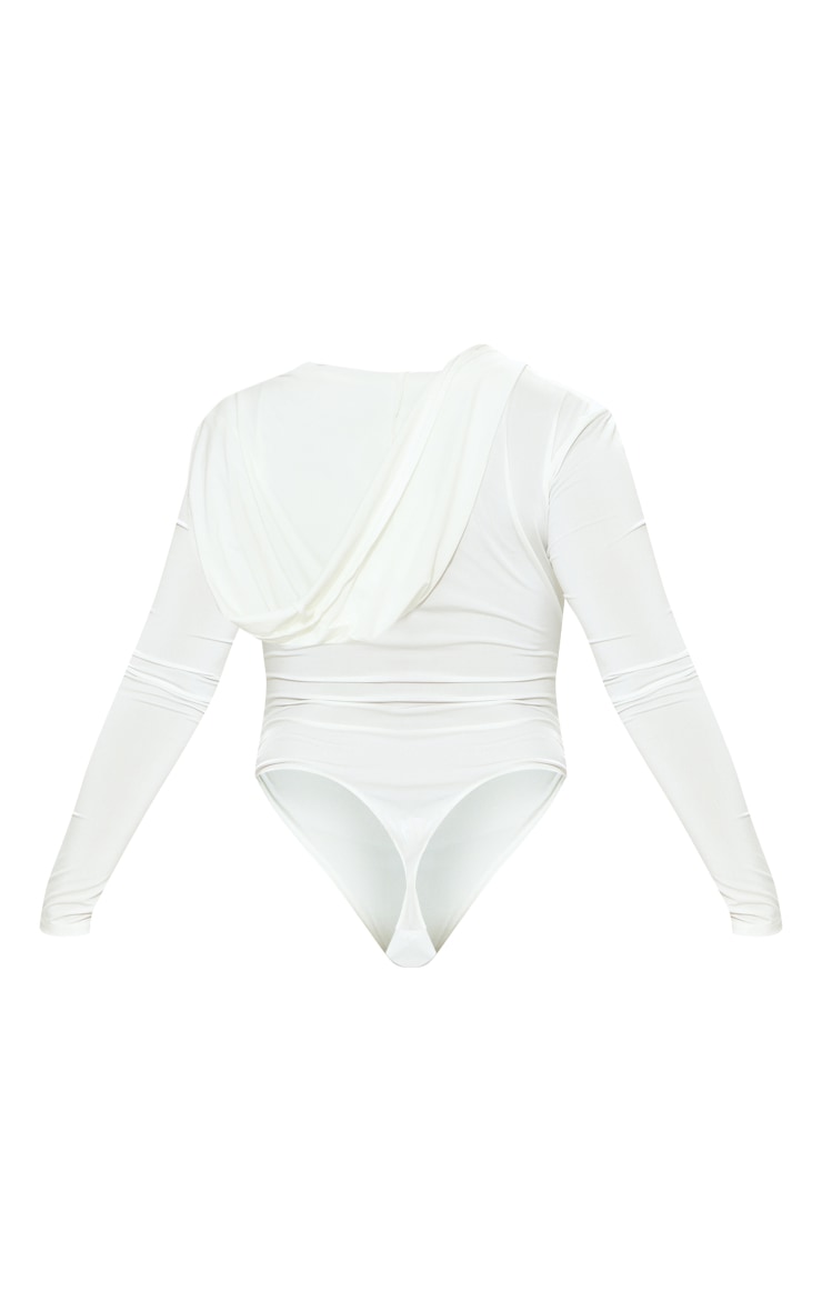 Shape White Slinky Cowl Neck Long Sleeve Bodysuit Shape
