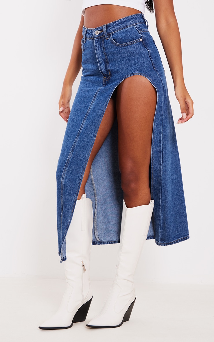 Mid thigh denim best sale skirt