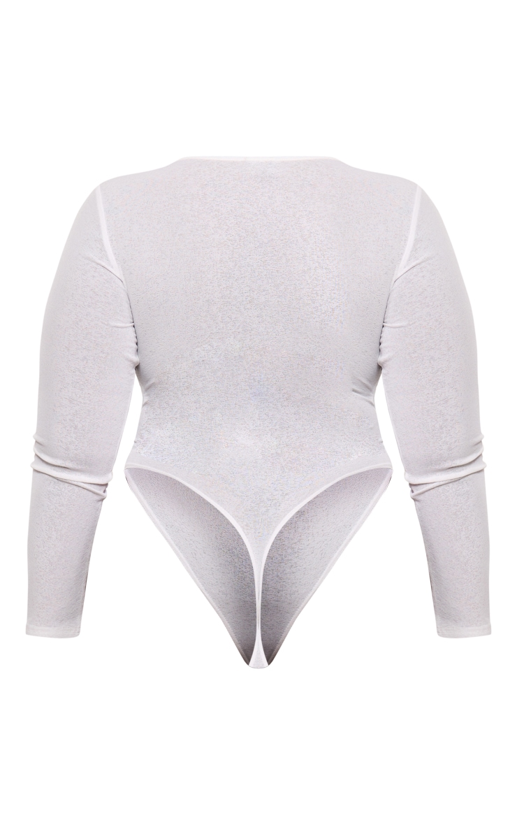 Plus White Burn Out Mesh Long Sleeve Crew Neck Bodysuit image 6