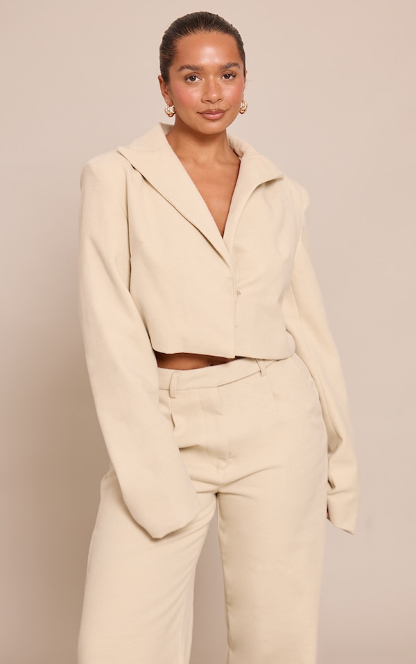 Shape Butter Cream Wool Look Cropped Structured Blazer