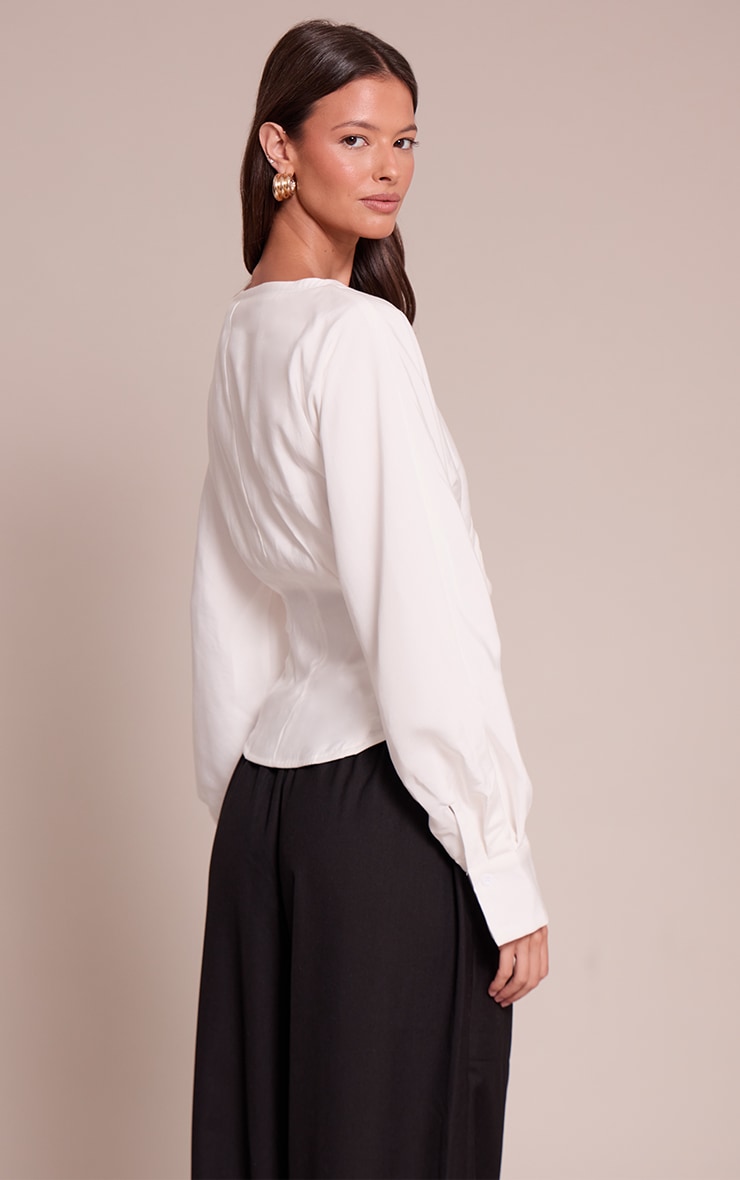 White Collarless Detail Long Sleeve Shirt image 2