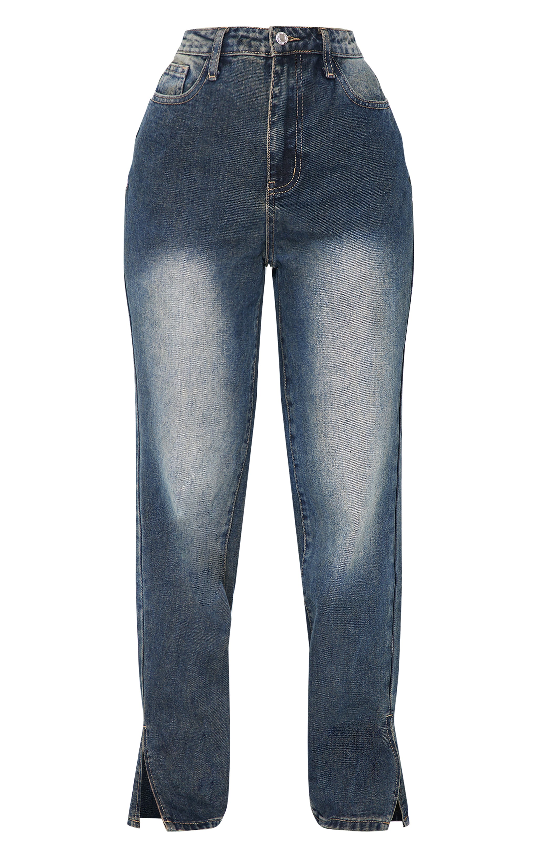 Petite Grey Used Bleach Split Hem Jeans image 5