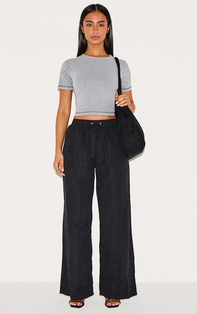 Petite Black Peach Skin Cargo Pants