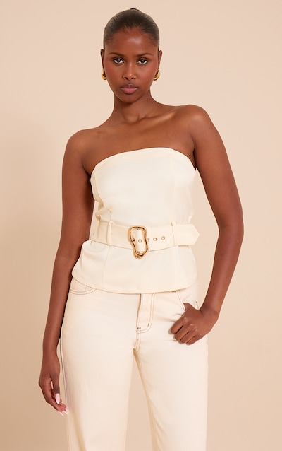 Top bandeau crème tissé avec détail de garniture de ceinture