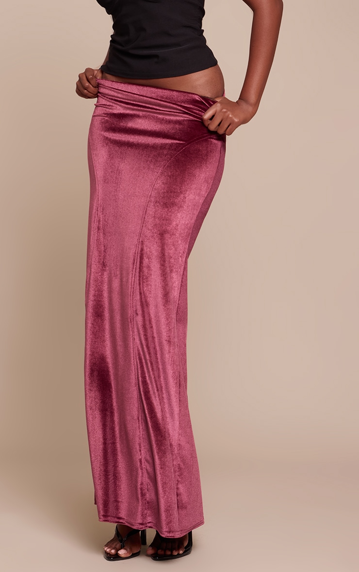 Jupe longue en velours prune à lisérés structurants image 2