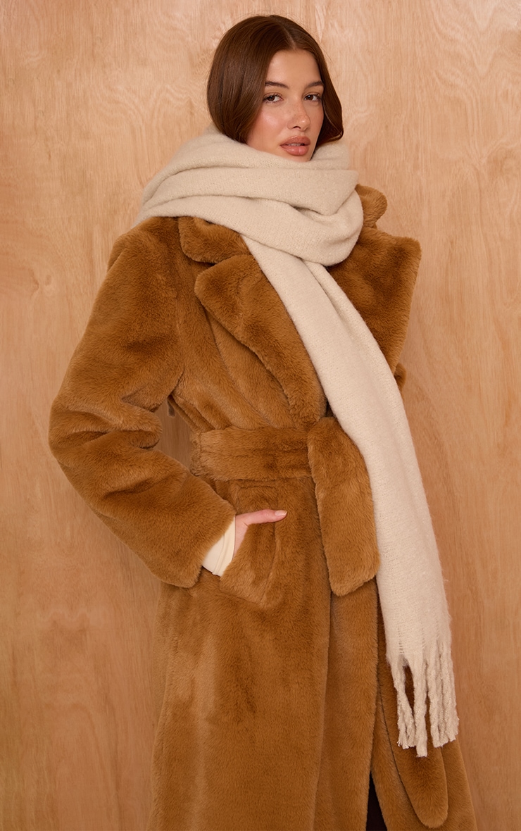 Cream Soft Blanket Tassel Scarf image 1