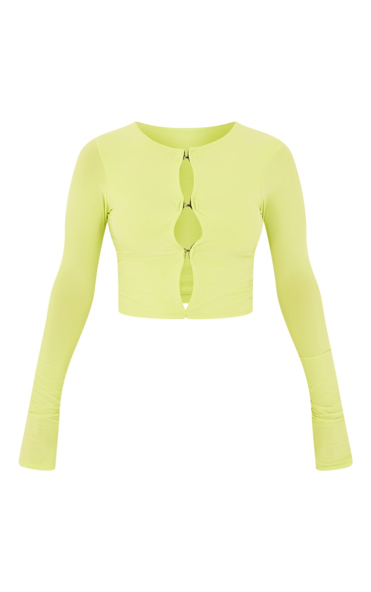 Lime Slinky Hook And Eye Cut Out Long Sleeve Crop Top image 5