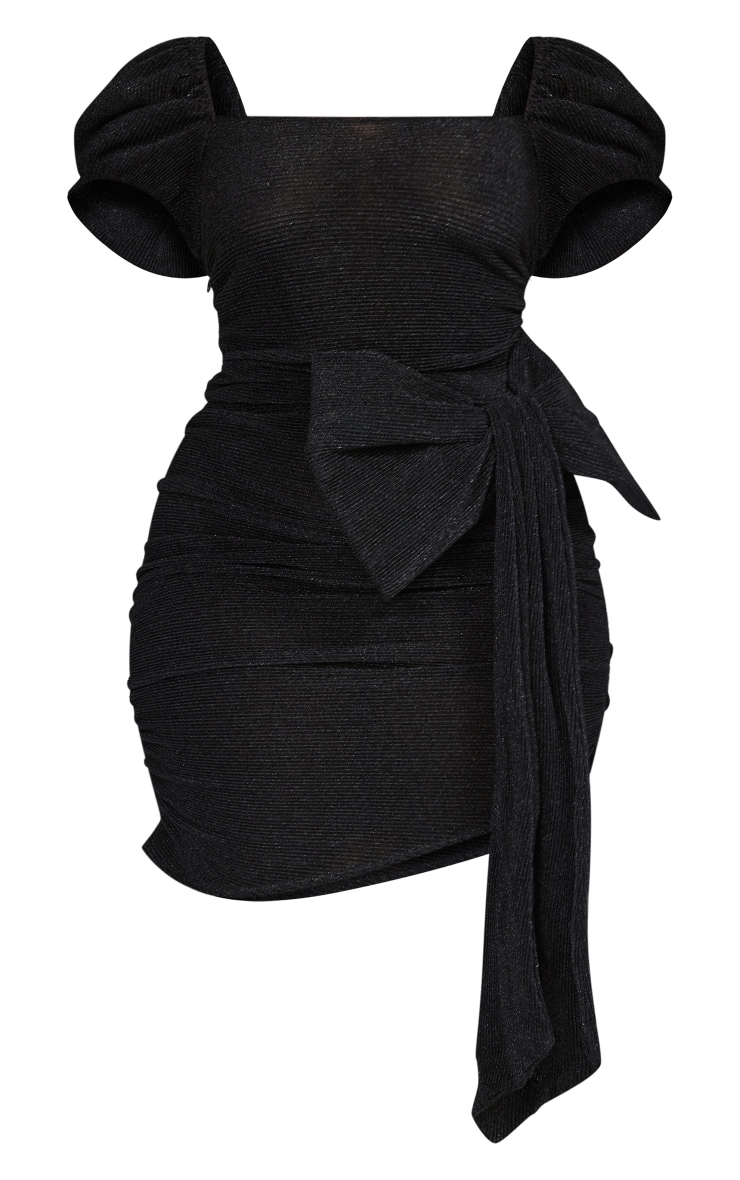 Plus Black Glitter Bow Detail Bodycon Dress image 5