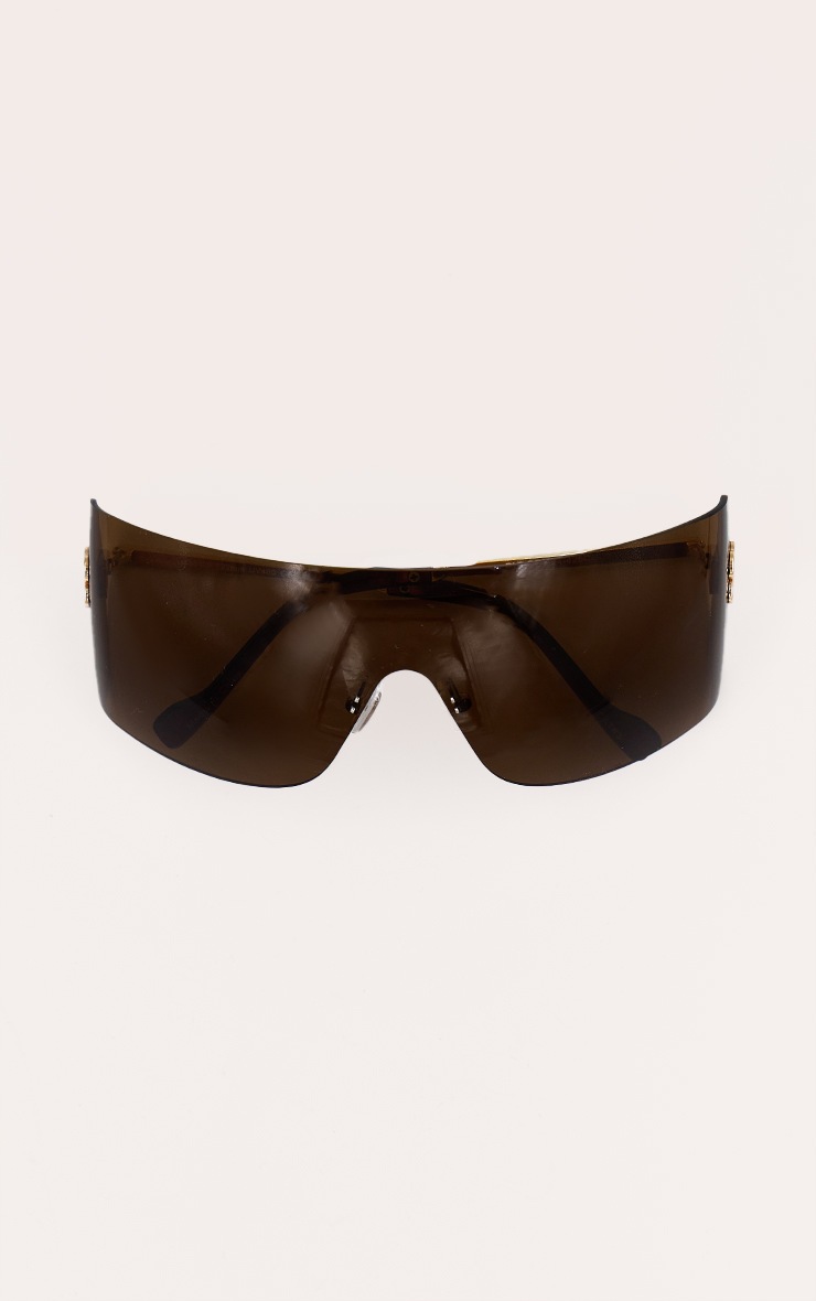 Brown Wrap Around Oversized Visor Sunglasses image 2