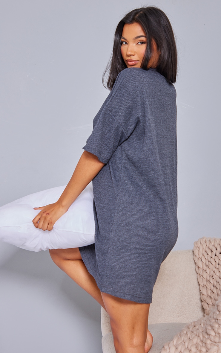 Charcoal Grey Waffle Oversized Night Dress image 2