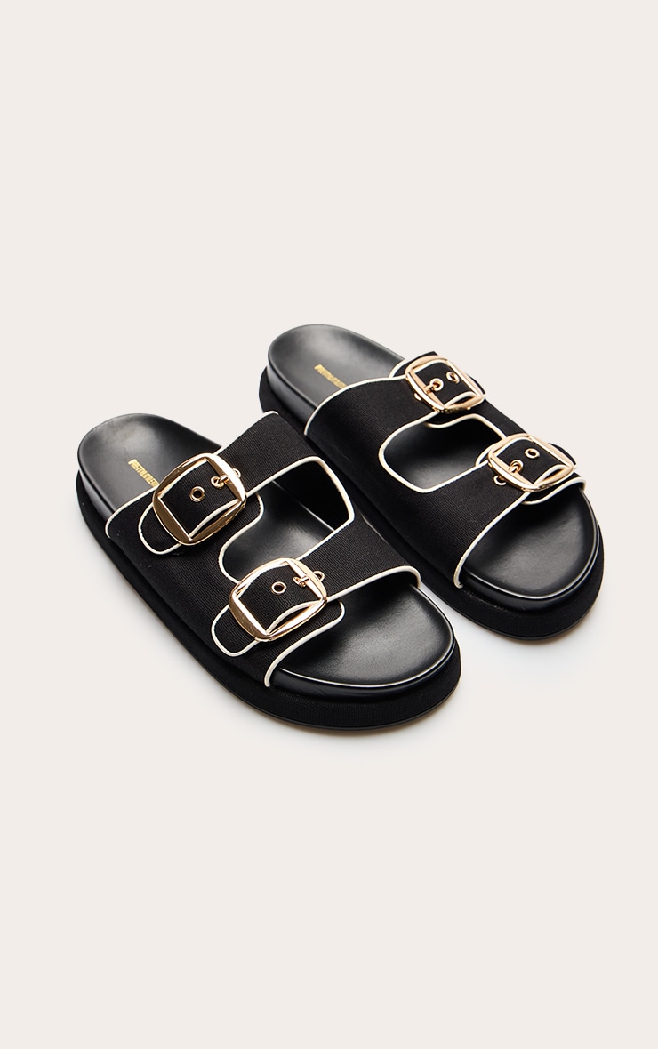 Black Contrast Woven Buckle Footbed Sandals image 3