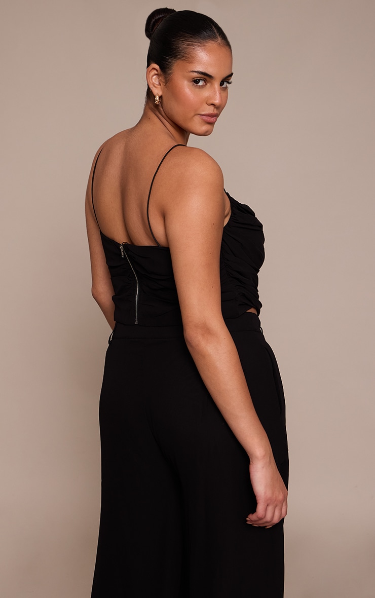 Plus Black Chiffon Ruched Side Strappy Top image 2