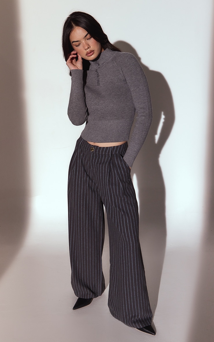Slate Grey Brushed Pinstripe Wide Leg Pants image 2