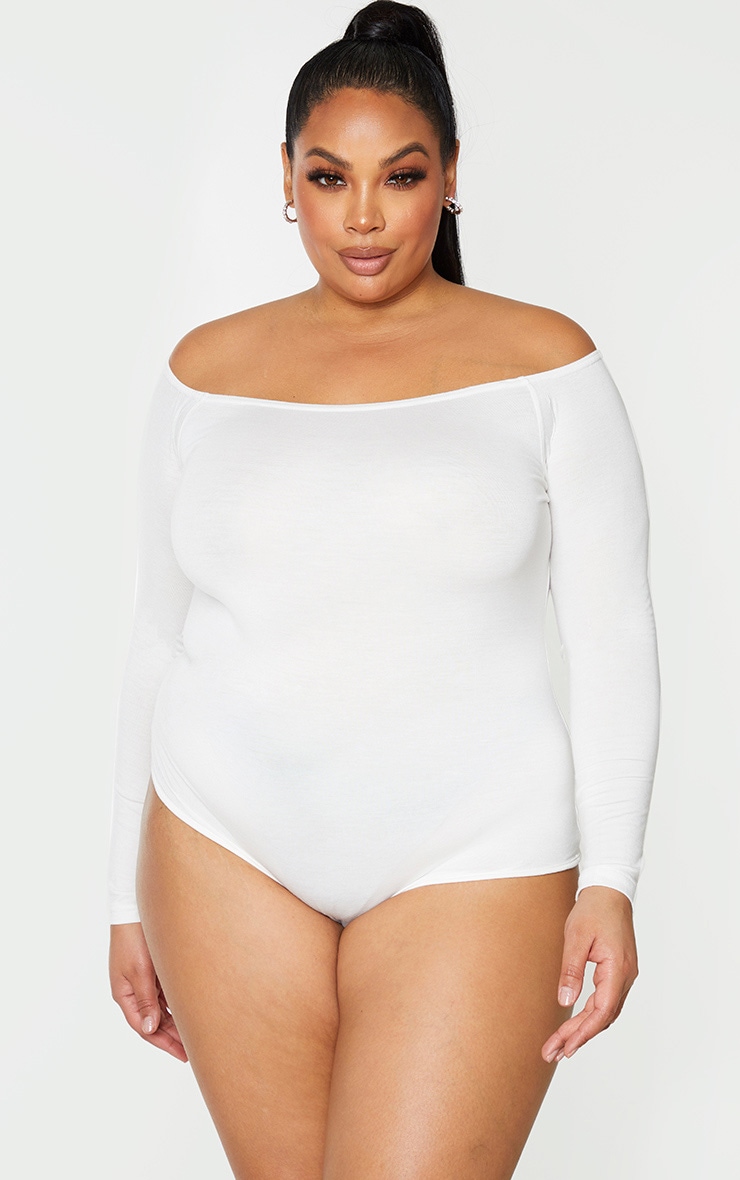 Plus Basic Cream Bardot Bodysuit