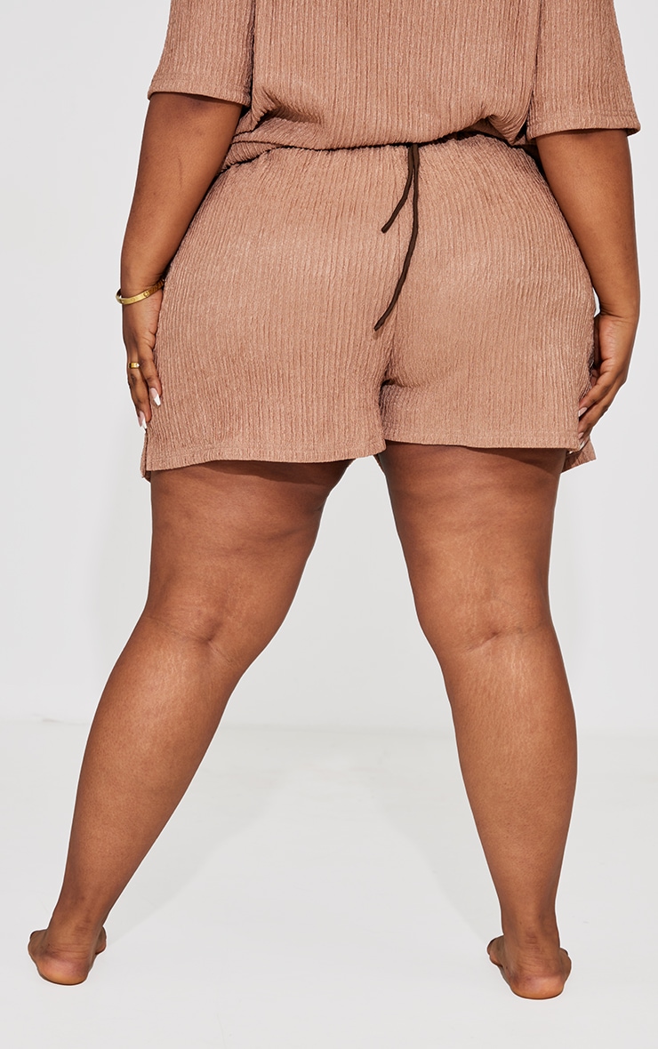 Plus Mocha Crinkle Textured Floaty Beach Shorts image 3