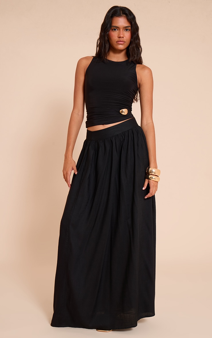 Black Slinky Sleeveless Trim Detail Top image 3