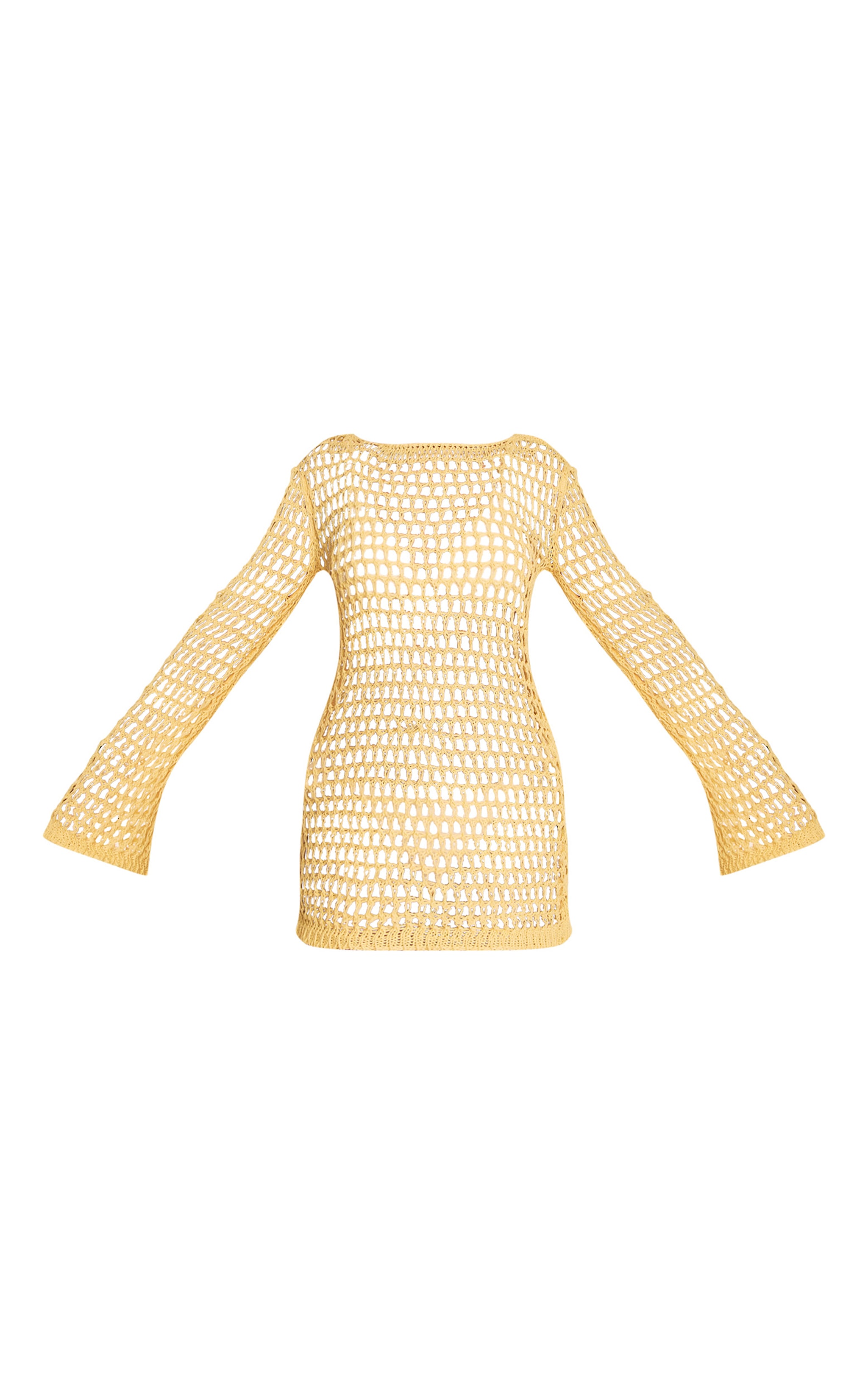 Butter Yellow Crochet Long Sleeve Beach Mini Dress image 5
