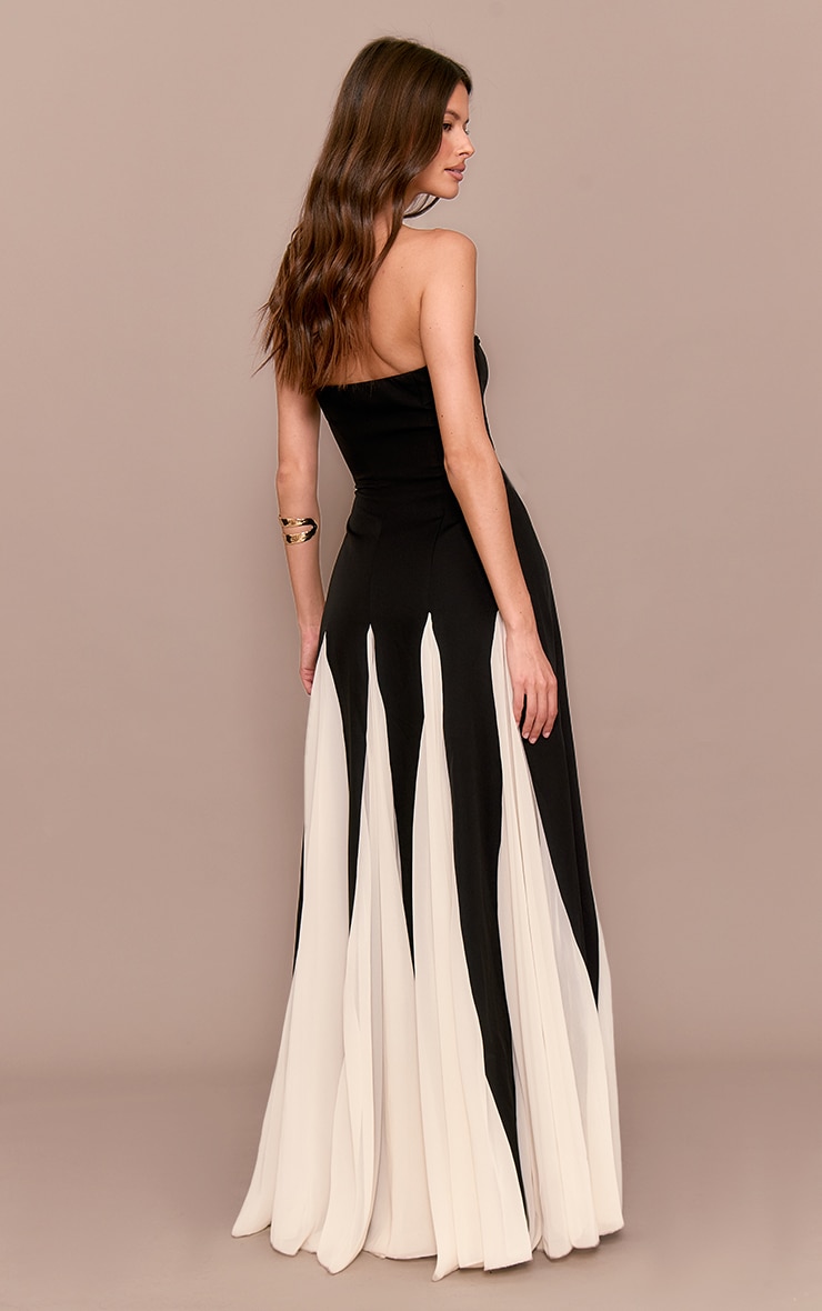 Black Bandeau Contrast Chiffon Pleated Maxi Dress image 2
